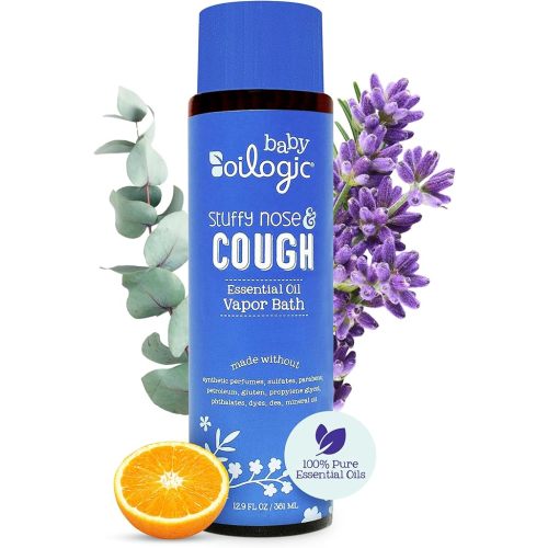 Oilogic Stuffy Nose & Cough Essential Oil Vapor Bath for Babies & Toddlers - Gentle Baby Bath Essentials – Pediatrician-Tested & Safe for Babies, 12.9 Fl Oz