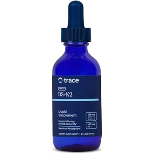 Trace Minerals Ionic D3 Plus K2 - with Vitamins D & K2 - Aids Bone Strength & Heart Health - Immune System Support Liquid - 2 fl oz (296 Servings)