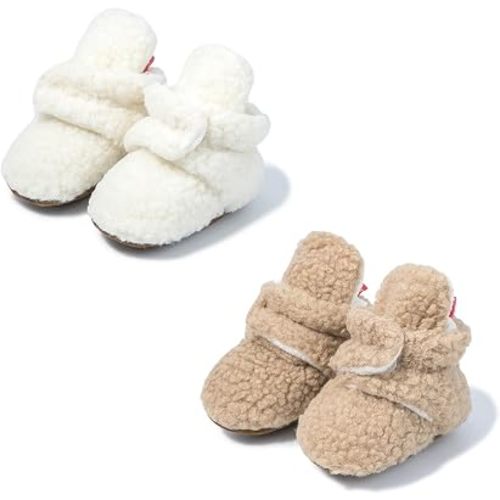 Babelvit Newborn Baby Boy Girl Soft Fleece Booties Stay On Infant Slippers Socks Shoe Non Skid Gripper Toddler First Walkers Winter Ankle Crib Shoes