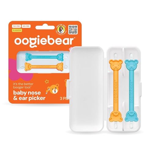 oogiebear: Baby Nose Cleaner & Ear Wax Removal Tool - Safe Booger & Earwax Removal for Newborns, Infants, Toddlers - Dual-Ended - Essential Baby Stuff, Diaper Bag Must-Have, Orange & Seafoam with case