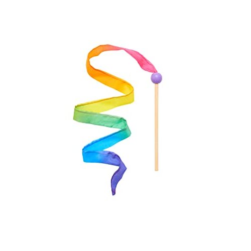 Sarah's Silks Mini Rainbow Streamer - Long Ribbon Wand for Kids, Pretend Play, Dance, Baton Stick Twirling, and Gymnastics Party Favors | 100% Silk and Wood Montessori and Waldorf Toys (1)