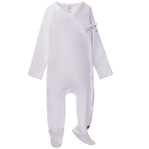 MiniMoi Solid Ribbed Cross Over Tie Footie White 3 Months