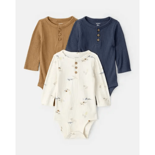 Baby Boy 3-Pack Elephant Print Long-Sleeve Multipack Bodysuits | Carter's