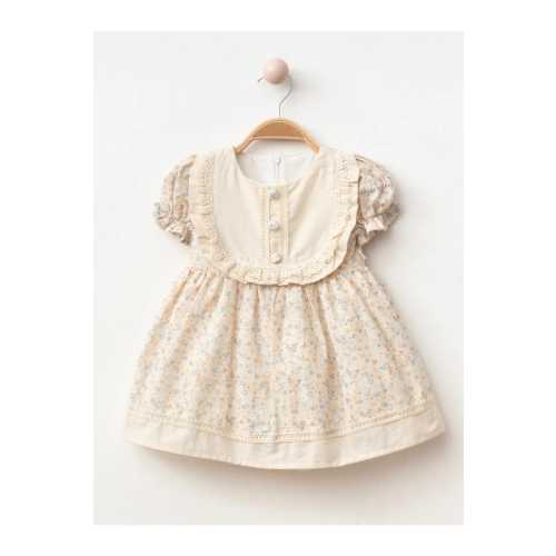 Vintage Floral Baby Girl Dress – 9-24 Months | Puff Sleeves & Lace Bib Detail | Cottagecore Toddler Dress