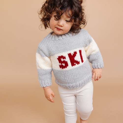 Hand-Knit Baby Ski Sweater in Bowie Grey: Embrace Winter Adventures – The Blueberry Hill