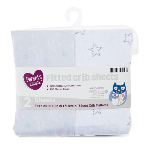 Parent's Choice Fitted Crib Sheets, Celestial Grey/White, 2-Pack