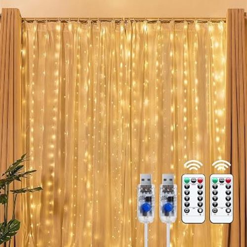 Brightown 2 Pack 300 LED Fairy Curtain Lights, 9.8ft x 9.8ft String Lights