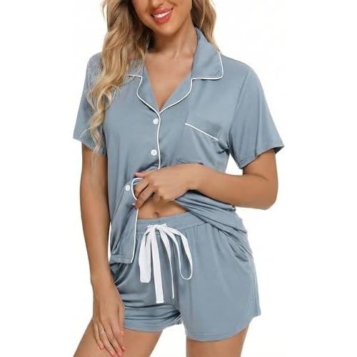 Leikar Womens Button Down Pajama Sets Bride Pajamas Sets Sleepwear Shorts Lounge Set