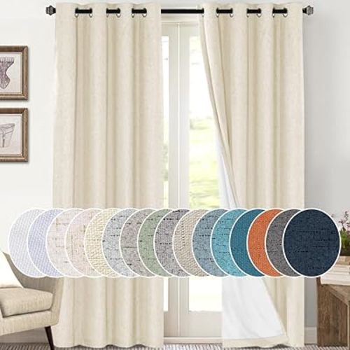PrinceDeco 100% Blackout Curtains 108 Inches Long 2 Panels Set for Bedroom Living Room Farmhouse Style Keep Warm Large Window Draperies 108 inches Length with Thermal Insulated Liners，Bleached Sand