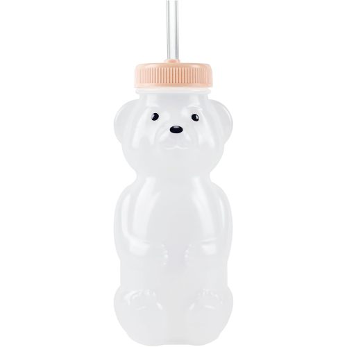 Mootikar Honey Bear Straw Cups for Babies 1 pack, 8oz straw bear cup with improved safety lid design