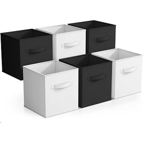 Sorbus Foldable Storage Cubes - 6 Pack, 11 Inch, Black and White, Fabric, Foldable, Storage and Organization, Versatile Use, Collapsible Storage, Lightweight and Durable