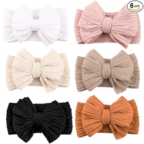Niceye Handmade Baby Headbands Soft Stretchy Nylon Hair Bands with Bows for Newborn Infant Baby Toddler Girls- Pack of 6
