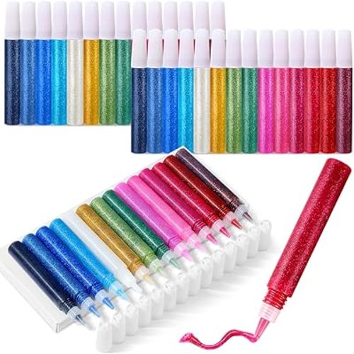 42 Pcs Glitter Suncatcher Paint Pen Bulk for Kids DIY Stained Glass Pigment Window Art Pens Suncatcher Paint Markers Crafts Sets 14 Colors