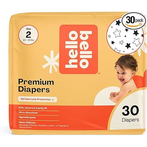 Hello Bello Diapers, Size 2 (10-16 lbs) Superstars, 30 Count of Premium Disposable Baby Diapers, Hypoallergenic with Soft, Cloth-Like Feel