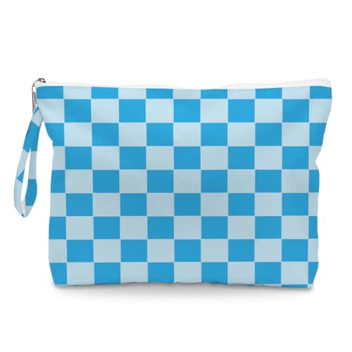 Wet Dry Bag, Wet Bag for Swimsuit, Diaper Sunscreen Large Zipper Pouch Waterproof Pouch, Beach Bags for Women, Blue and White Checkered Pattern, Gifts for Ladies Girls Friends Colleagues and Sisters