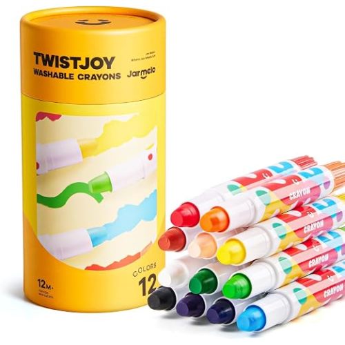 Jar Melo Jumbo Crayons for Toddlers, 12 Colors TwistJoy Washable Crayon