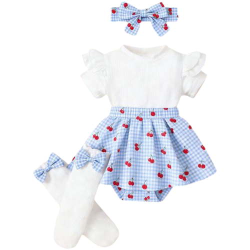 Staki Toddler Baby Girl Ruffled Sleeveless Romper with Headband Casual Summer Jumpsuit Cotton Linen Clothes 6M 12M 18M Blue,9-12 Months