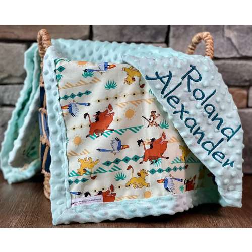 Personalized Lion King Baby Blanket | Frame Style Border | Embroidery | Pumbaa Timon Simba | Baby Shower Gift | Disney Cotton and Minky