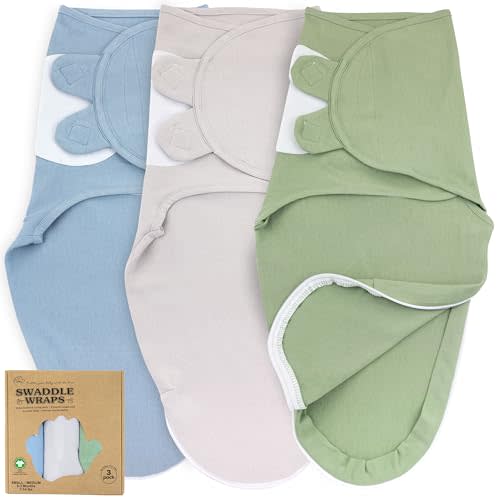 Bublo Baby Organic Swaddles for Newborns – Zipper Swaddles 0-3 Months, 3-Pack – Infant Sleep Sack with Zipper – Adjustable & Breathable Swaddle Blanket Wrap for Newborn Girls (Light Green, Blue)