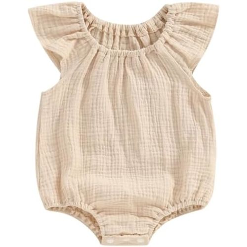 Mubineo Baby Girl Boy Summer Cotton Linen Romper Clothes Basic Plain Ruffle Sleeveless Comfy Rompers Newborn Tops