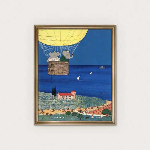 Babar Hot Air Balloon Print | Travel Nursery Art | 1930s Storybook Illustration | Fine Art Print