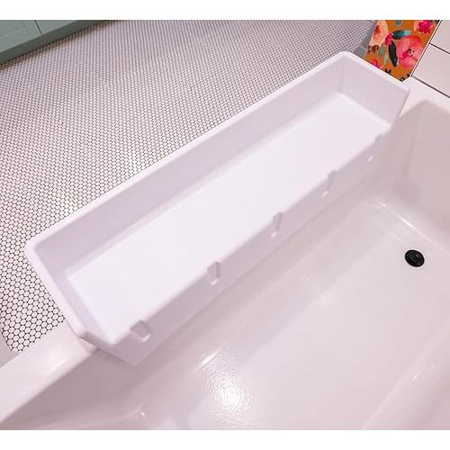 Tub Topper® Bathtub Splash Guard Play Shelf Area - Toy Tray Caddy Holder Storage - Suction Cups Attach to Bath Tub - No Mess Water Spill in Bathroom - Fun for Toddlers Kids Baby (White)
