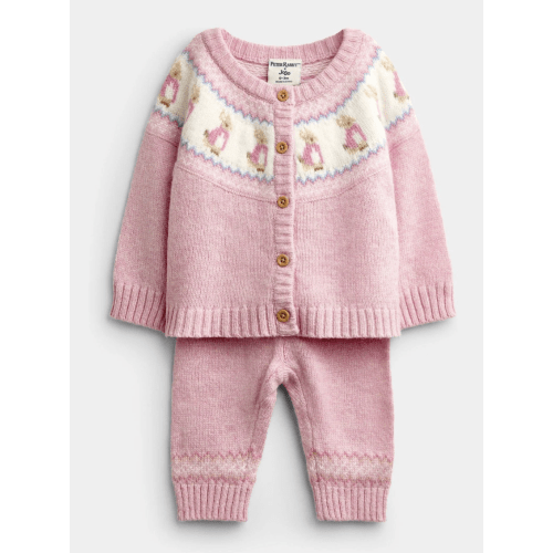 Jojo Maman Bébé Light Pink Peter Rabbit™ Flopsy Fairisle Cardigan & Legging Set