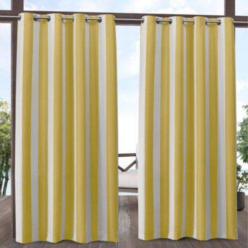 84"x54" Canopy Striped Grommet Top Light Filtering Window Curtain Panels Yellow/White: Indoor Drapes - Exclusive Home