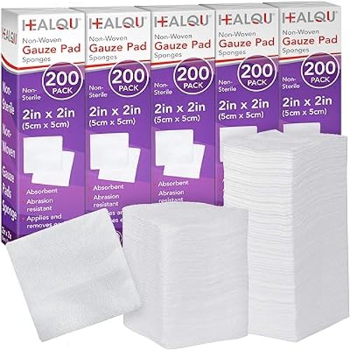 HEALQU 1000 Gauze Pads 2x2 - Soft Non-Woven 4-Ply for Tooth Extractions and Dental Procedures - Non-Sterile Square Sponges for First Aid, Surgical, & Wound Dressing (5 Packs of 200)