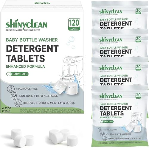 Baby Bottle Washer Tablets for Momcozy & Baby Brezza Pro, Natural Enzyme Detergent,Deep Cleaning, Chlorine & Fragrance Free, No Residue (120 Count (Pack of 1))