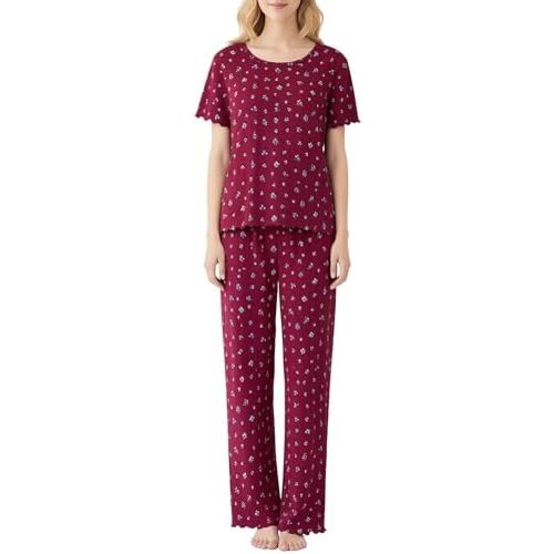 EUZ Women Pointelle Ditsy Floral 2pc Short Sleeve Pajama Set Sizes XS-XXL