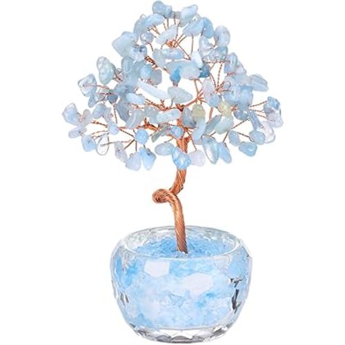 PESOENTH Aquamarine Tree,Healing Crystals and Stones Tree of Life Spiritual Gifts for Women Mum Birthday,Blue Gemstones and Crystals Money Trees Feng Shui Home Room Decor for House Warming Gifts