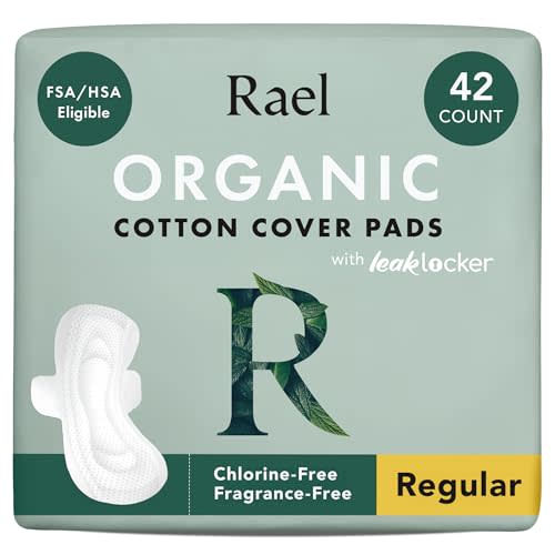 Rael Organic Cotton Cover Sanitary Pads for Women Moderate (Regular, 42 Ct) | Ultra Thin Period Pads with Wings, Regular Absorbency, Unscented, Chlorine Free, Period Essentials, Feminine Care