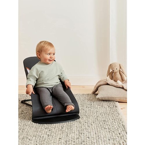 BabyBjörn Bouncer Balance Soft, Cotton/Jersey, Dark Gray/Gray 2-in-1 Adjustable Baby Bouncer Seat and Toddler Chair, Newborn to Toddler (8-29 lbs), 4 Positions, Lightweight & Portable