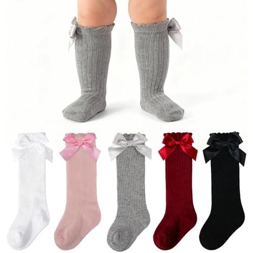 Baby Knee High Socks Girls Infant Toddler Bow Ruffle Long Tube Socks Baby Stockings Baby Girl Gifts