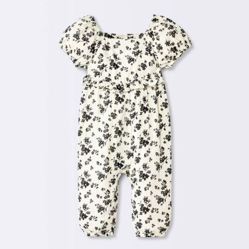 Baby Girls' Floral Puff Sleeve Ruffle Romper - Cloud Island™ Off-White 0-3M