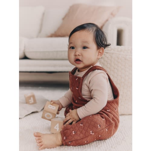 Brown Cherry Quilted Dungaree and Bodysuit Baby 2 Piece Set (0mths-3yrs)