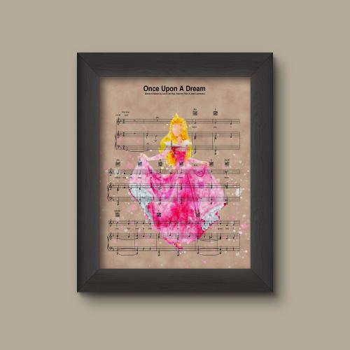 Disney Aurora Sleeping Beauty watercolor Sheet Music Art, Sleeping Beauty Gift, Once Upon A Dream Sheet Music Print