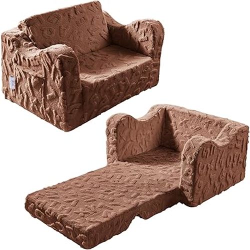 Kids Couch, 2-in-1 Convertible Toddler Chair to Lounger Bed, Kids Sofa for Toddler Boys Girls, Ideal for Reading Sleeping Gaming Decor (Brown)