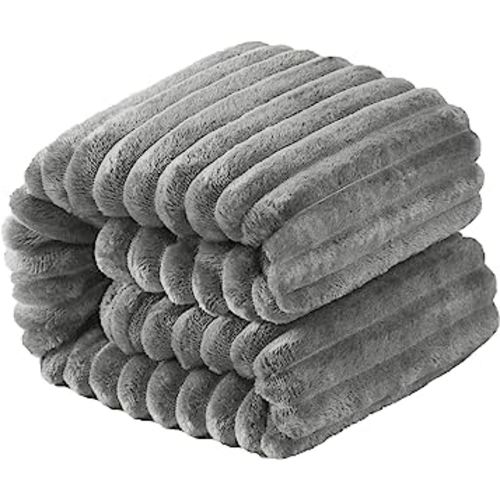 NTBAY Plush Flannel Oversized Baby Blanket, 50X60 Inches Soft and Warm Toddler Blanket with Striped Texture Nursery Bed Blanket for Stroller, Crib, Travel, Baby Gift, 50"x60", Grey