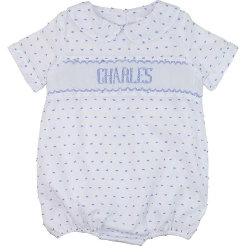 Blue Swiss Dot Custom Smocked Bubble