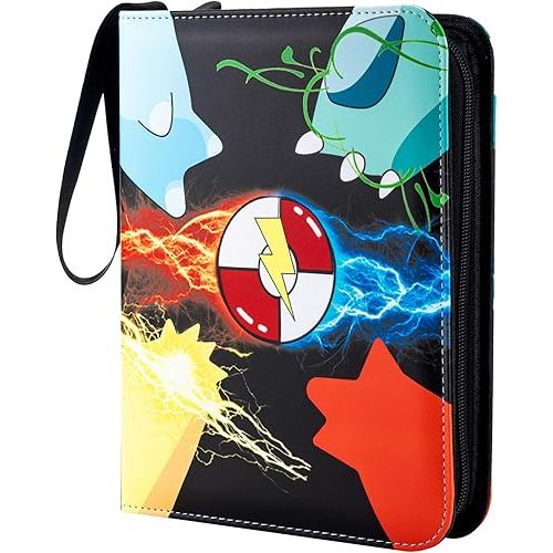 Jravkfi Card Binder 4 Pocket with 50 Removable Sleeves-Can Hold 400 Cards,3-Ring Zipper Sports Book, Ideal for All Card Collectors(Black)
