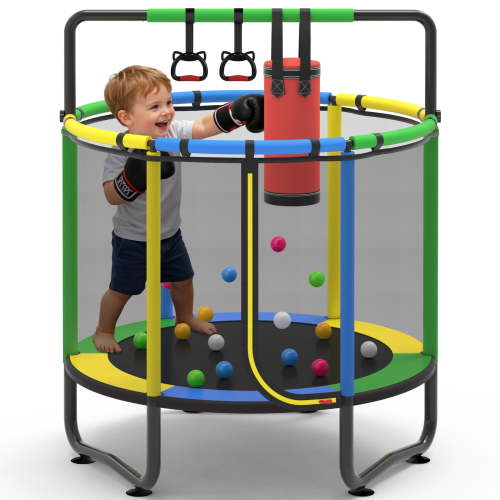 55” Toddler Trampoline for Kids with Enclosure, Kids Trampoline, SEGMART Indoor Trampoline, Small Trampolines for Kids, Mini Trampoline with Sandbag, Rings, Ocean Balls, Gifts for Boys, Girls
