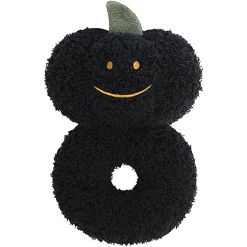 Baby Pumpkin Soft Rattle Toy, Plush Pumpkin Infant Shaker Rattle Easy-Grasp Stuffed Animal Toy, Gifts for Newborns Babies Toddlers Boys Girls, Black, 6 Inches