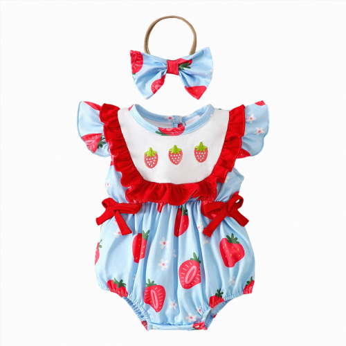 TOWED22 Infant Newborn Baby Girl Ruffle Sleeveless Romper Summer Clothes Outfit with Cute Floral Print Jumpsuit Blue,3-6 M
