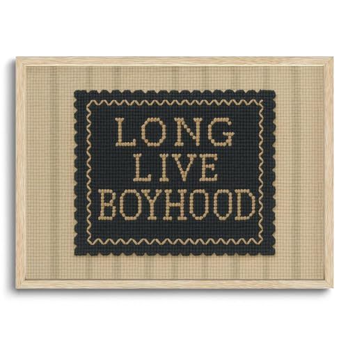 AYHSSMO Long Live Boyhood Framed Wall Art Boy Nursery Canvas Art Vintage Positive Pictures Wall Decor Quote Prints For Boys Kids Rooms Living Room12x16in