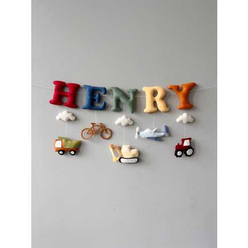 Custom Felt Transport Name Banner: Truck, Tractor, Plane Nursery Decor