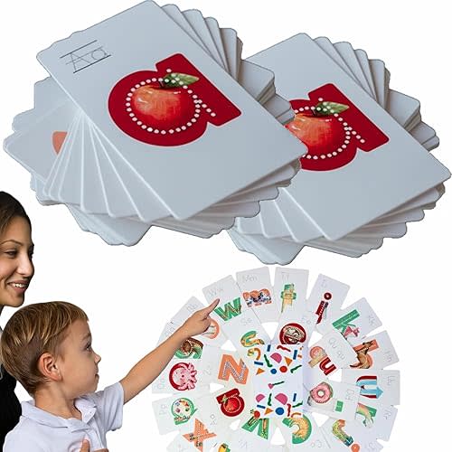 Preschool Alphabet Tool, 26 Pcs Embedded Pictograph Mnemonic Alphabet ABC Flash Cards, Pictograph Mnemonic Flash Cards Learn Letters and Sounds Fast (2pcs, one)