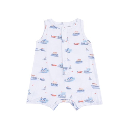 Bubbly Tugboats Sleeveless Romper, 6-12M