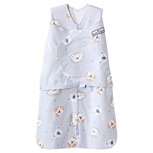 HALO 100% Cotton Sleepsack Swaddle, 3-Way Adjustable Wearable Blanket, TOG 1.5, Multicolor Lions, Tigers, and Bears, Newborn, 0-3 Months